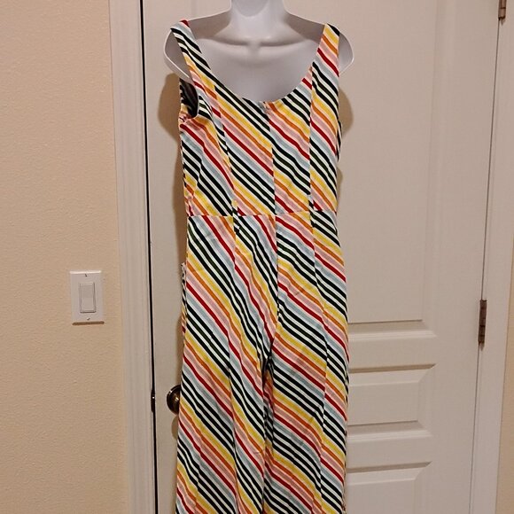 ModCloth x Collectif large L Jumpsuit Women's Darcie Rainbow Stripe US 10 UK 14 - Picture 7 of 9